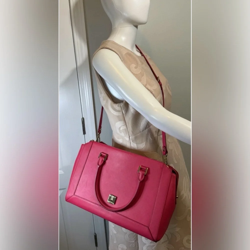 MCM Nuovo Satchel Crossbody Bag Fuchsia Pink Leather